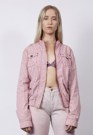 VINTAGE 90'S TOMMY HILFIGER RED GINGHAM BOMBER JACKET