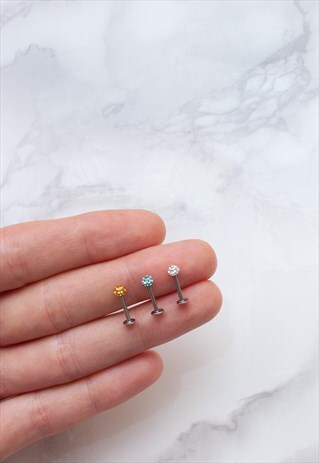 MULTI GEM LABRET SET OF 3 LIP EAR TRAGUS DAITH CONCH BAR