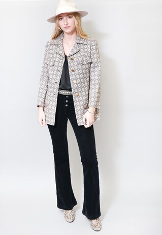 VINTAGE 1970'S BROWN & CREAM WOOL HERITAGE WOOL JACKET