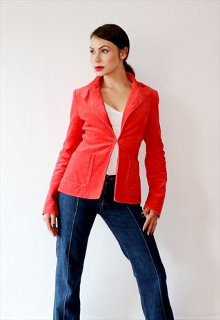Y2K RED SUIT JACKET VELVET CORD BLAZER STATEMENT JACKET 00S