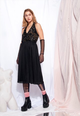 VINTAGE HALTER NECK DRESS 80S GLAM MONROE EVENING DRESS