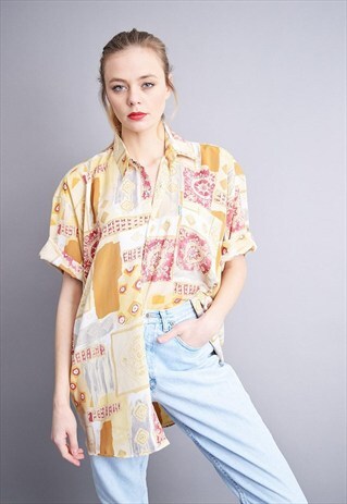 90'S RETRO HIPPIE ABSTRACT PASTEL OVERSIZED SHIRT TOP