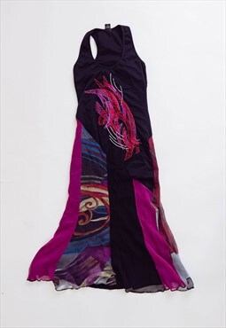 Vintage Y2k Legatte Maxi Purple&Black Sleeveless Dress L/XL