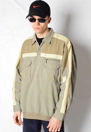 VINTAGE 90S KHAKI LIGHTWEIGHT 1/4 BUTTON JACKET