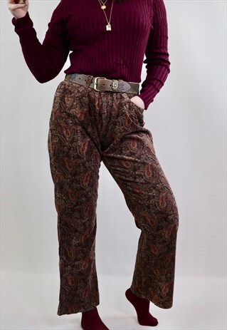 VINTAGE 90S PAISLEY PRINT HIGH WAISTED CORDS TROUSERS