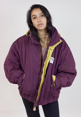 VINTAGE 90'S BURGUNDY HOODED PADDED JACKET