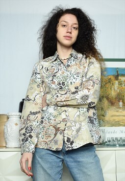 Vintage 90s abstract botanica print blouse top shirt