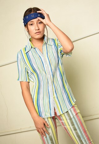 Y2K RETRO STRIPED PLEATED KITSCH TOP BLOUSE