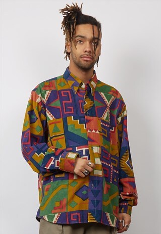 VINTAGE 90'S MULTICOLOUR PRINT CORDUROY SHIRT