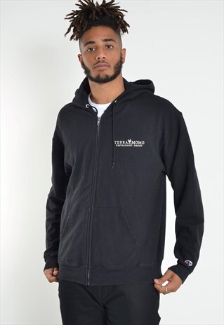 VINTAGE CHAMPION ZIP UP HOODIE BLACK