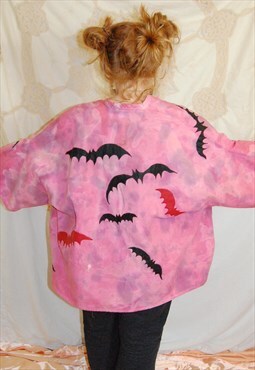 Tie Dye Bleached Kimono/Jacket Hand Made Bats And Pearls XXL