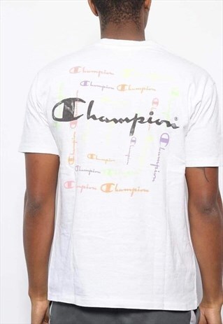 VINTAGE CHAMPION PRINT LOGO SPELLOUT GRAPHIC T-SHIRT WHITE