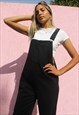 BLACK LONG DUNGAREE OVERALLS