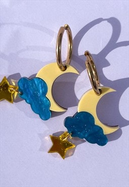 Star and Moon Hoop Earrings