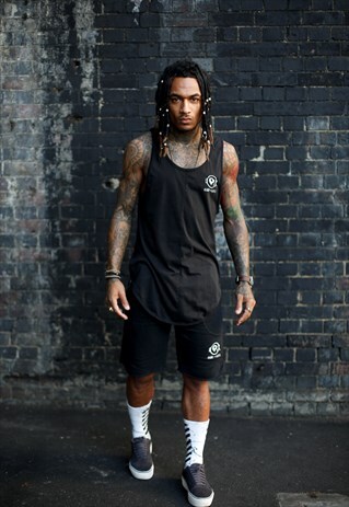 BLACK CURVED HEM TANK TOP
