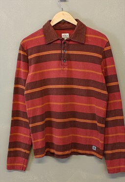 Vintage Calvin Klein Rugby Top Red Brown Striped With Logo