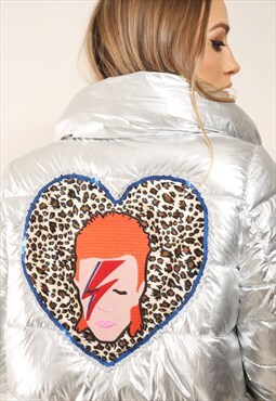 Silver Foiled Ziggy Stardust Puffer Bomber Jacket