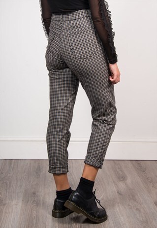 VINTAGE 90'S CHECK PATTERN HIGH WAIST MOM JEANS TROUSERS