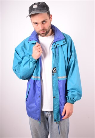 K-WAY MENS VINTAGE RAIN JACKET LARGE BLUE 90S