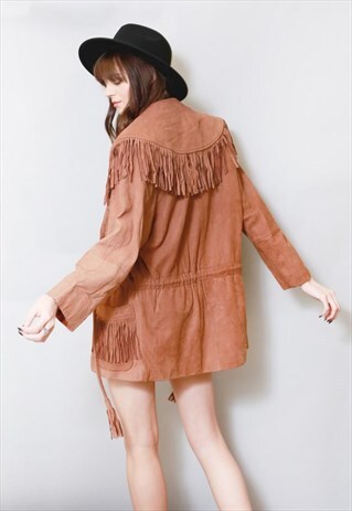 VINTAGE 1970'S BROWN SUEDE FRINGED JACKET