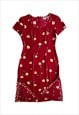 90S VINTAGE DRESS MIDI SHORT SLEEVE FLORAL PATTERNED RED