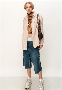Vintage Y2K flannel shirt jacket in grey pink and white