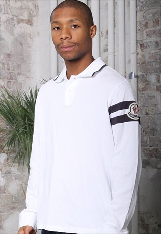 VINTAGE MONCLER LONG SLEEVED LOGO POLO SHIRT WHITE
