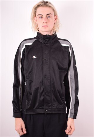 CHAMPION MENS VINTAGE TRACKSUIT TOP JACKET MEDIUM BLACK 90S