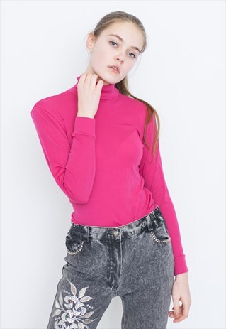 VINTAGE PINK RETRO TURTLE NECK JUMPER