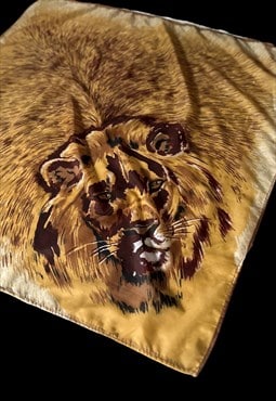 70's Vintage Ladies Scarf Lion Animal Print Yellow Brown 