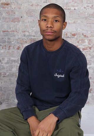 VINTAGE ADIDAS LOGO THREE STRIPE SWEATSHIRT NAVY BLUE