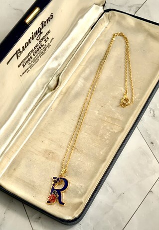 80S 'R' INITIAL PENDANT FLORAL NECKLACE VINTAGE JEWELLERY