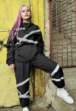 Reflective tracksuit baggy sports set hoodie & beam joggers