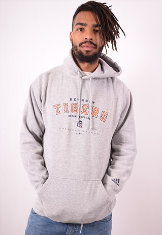 ADIDAS MENS VINTAGE DETROIT TIGERS HOODIE JUMPER MEDIUM GREY