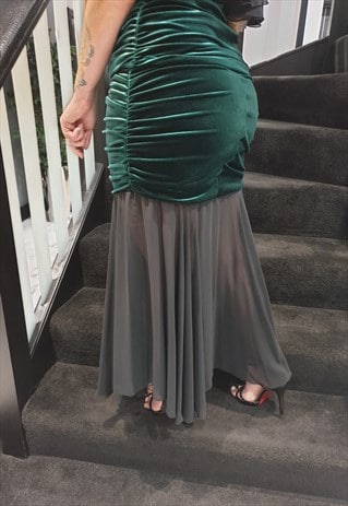 STRETCH VELOUR AND BLACK CHIFFON MAXI SKIRT