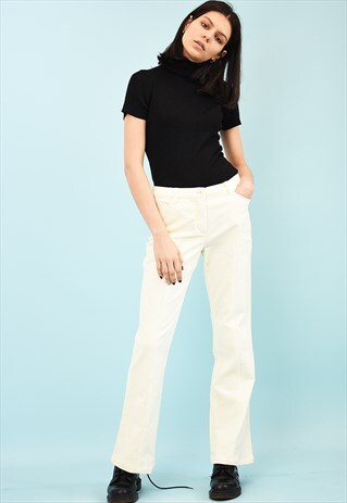 Y2K CORDUROY CREAMY LOW WAIST TROUSERS