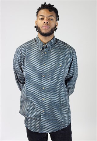 VINTAGE 90'S GREEN AND NAVY PATTERN SHIRT