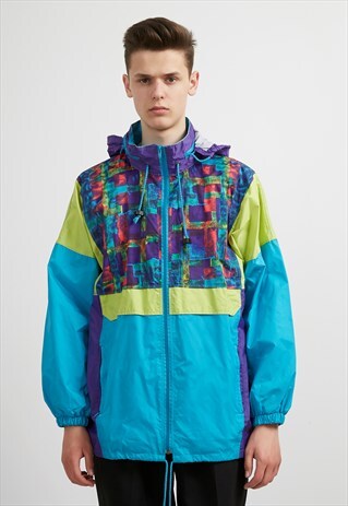 VINTAGE BLUE PURPLE GREEN RAINCOAT JACKET