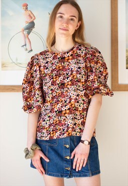 Colorful floral half length sleeve blouse top