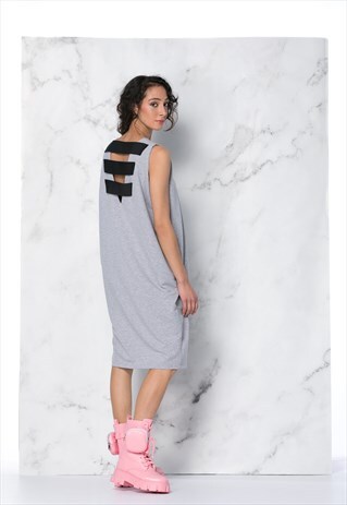 GREY BACKLESS MIDI OVERSIZED DRESS