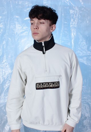VINTAGE NAPAPIJRI WHITE AND BLACK FLEECE JUMPER