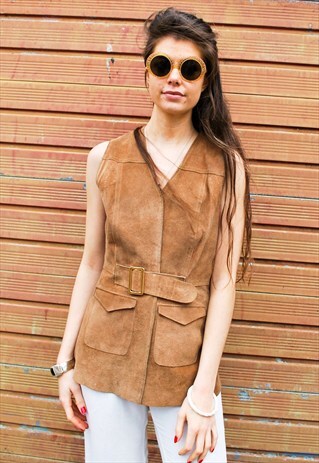 VINTAGE 70S TAN SUEDE WAISTCOAT