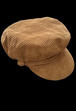 Vintage Style Baker Boy Fiddler Hat Light Brown Cord 