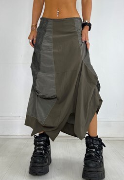 Vintage 90s Skirt Midi Textured Fairy Khaki Archival Y2k 