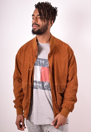 MENS VINTAGE SUEDE BOMBER JACKET MEDIUM BROWN 90S