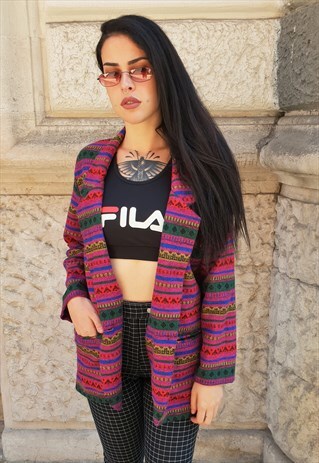 VINTAGE RARE 80'S AZTEC JACKET WOOL MIX COD.8-52