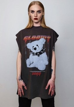 Punk bear sleeveless t-shirt teddy tank top choker vest tee