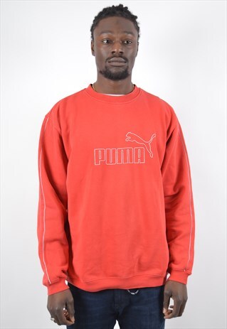 PUMA MENS VINTAGE SWEATSHIRT JUMPER LARGE RED 90S