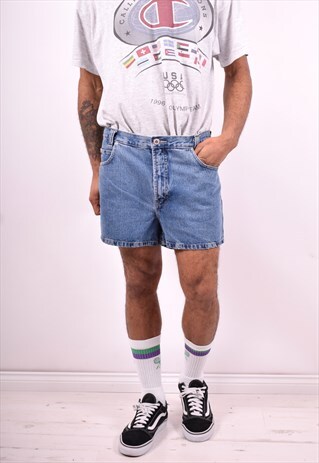 MENS VINTAGE DENIM SHORTS W36 BLUE 90'S