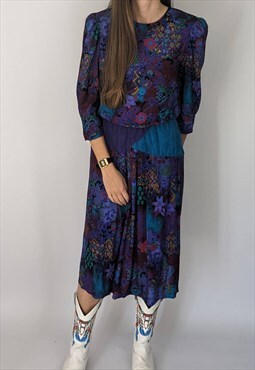 Vintage Purple 80's Abstract Dress